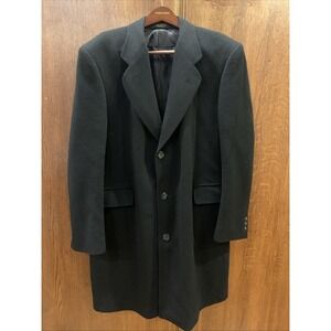 Men's Black Wool-Blend Single-Breasted‎ Overcoat Cashmere Blend Size 42R